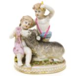 Porcelain figurine, cordanica manufacturing. Game of children with goat. 16x13x9 cm H