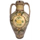 Quartara with majolica handles Caltagirone, dated 1914. H 60 cm.