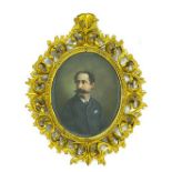 Oil painting on canvas. 19th century painter. Man with a mustache. Important golden leaf frame 56X44