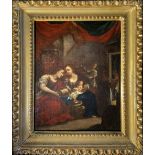 Oil painting on canvas, Tuscan-Emilian painter, century XVII century. Birth of Child Jesus. 36x29.