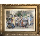 Gouache. Painter form the twentieth century. Weavers of market. gouache. Signed and dated Mühlbeck