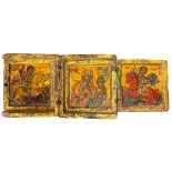 Orthodox travel icon. XVI / XVII century. Triptych, tempera depictions on golden backgroud. Saint