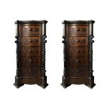 Pair of rosewood bedside tables, Naples, nineteenth century. Five Drawer, marble surface mottled