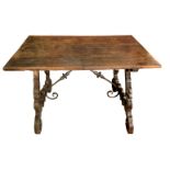 "Fratino" style table in walnut, Sicily, eighteenth century. At the Spanish manner, wrought iron