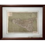 "Map Sicily, 1893, From the book "La Patria" by Gustavo Stdepictingorello. Cm 26x35 etching color