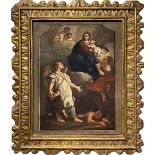 Oil painting on canvas. Italian painter from the eighteenth century. Madonna with Child and Angels