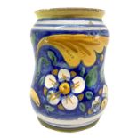 Cylinder majolica of Caltagirone, Sicily eighteenth century. floral decoration a blue background. H