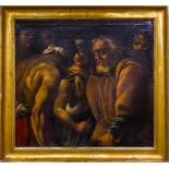 Oil painting on canvas. The return of the prodigal son. talian caravaggesco painter, 17th century.