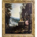 Oil painter on canvas. Italian painter from the 17th century. Emmaus dinner. 56,5x50.