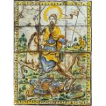 Celestino di Bartolo (1858- Caltagirone Caltagirone, 1940). Majolica Tile depicting St James, which