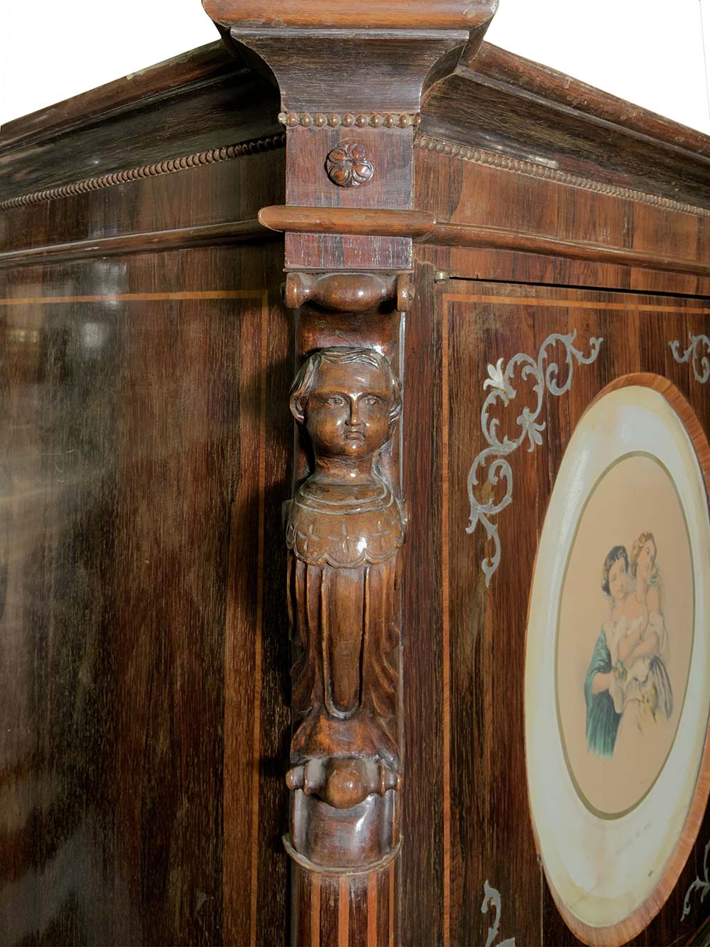 Chiffoniera rosewood inlaid with silver metal, Sicily, XIX century. Four drawers behind the two - Image 5 of 7