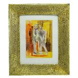 Mixed media on paper. Nino Raciti (Catania 1939). Figures, mixed media on paper, in golden frame