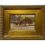 Oil painting on canvas. Elvira Del Giudice. Donkeys with a wagon. 10x14. Signed on the lower left.