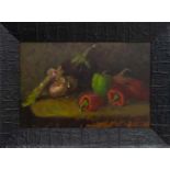 Oil painting on masonite. G. Vinci Sicilian twentieth century painter. Still life of bell peppers