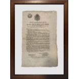 Royal Decree from the 1826 by Francis I, King of the Two Sicilies. 40x25 cm, framed.