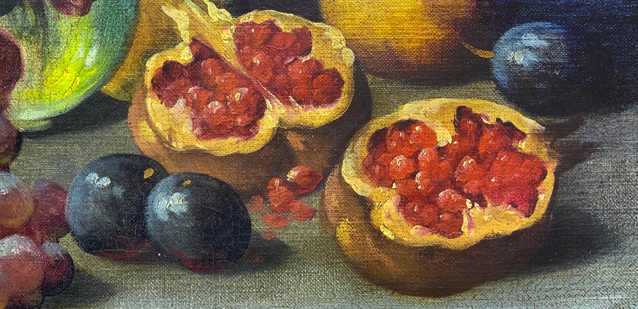 Oil painting on canvas. French painter from early twentieth century. Still life of fruit and flowers - Image 3 of 5