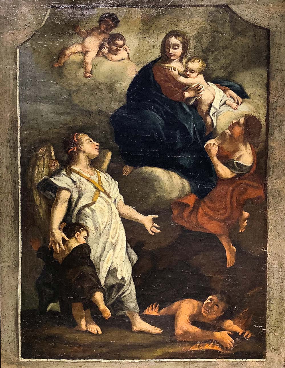 Oil painting on canvas. Italian painter from the eighteenth century. Madonna with Child and Angels - Image 2 of 4