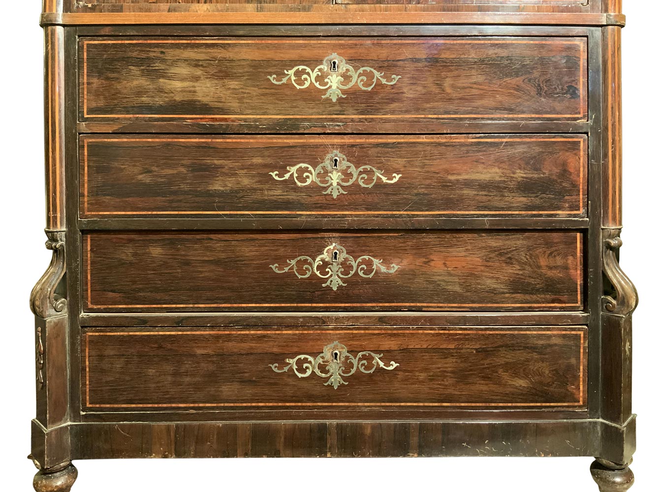 Chiffoniera rosewood inlaid with silver metal, Sicily, XIX century. Four drawers behind the two - Image 4 of 7