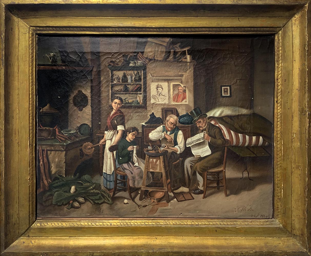 Oil painting on canvas. Italian Painter form the late 19th century. 4 Characters in an interior.