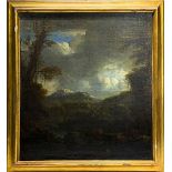 Oil painting on canvas. Italian Painter form the seventeenth century. Landscape at sunset. 97,5X87.