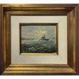 Oil painting on canvas board. Elvira Del Giudice. Boat at sea. 11x13