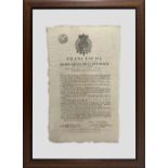 Royal Decree from 1829 by Francis I of the Two Sicilies, King of the Kingdom. Cm 40x25. In frame