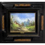 Oil painting on pressed cardboard. Anton Brioschi (Vienna, 1855-1920, Vienna). Landscape. 25x35.