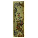 Wooden panel painted with floral motifs, XVIII Century. Cm 121x 35, Chipped paint