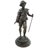 Patineted bronze sculpture, 919th century. Young shepherd with cane. H cm 43