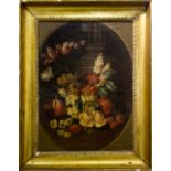 Oil painting on canvas on board. Italian Painter form the eighteenth century. Still life of flowers