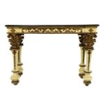 Lacquered and gilded Roman Console, faux marble top, eighteenth century. Cm 87X120X20. Restorations