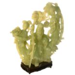 Jade statuette light green, early twentieth century. Holy Man and two guanyins. H 33 cm, 17 cm