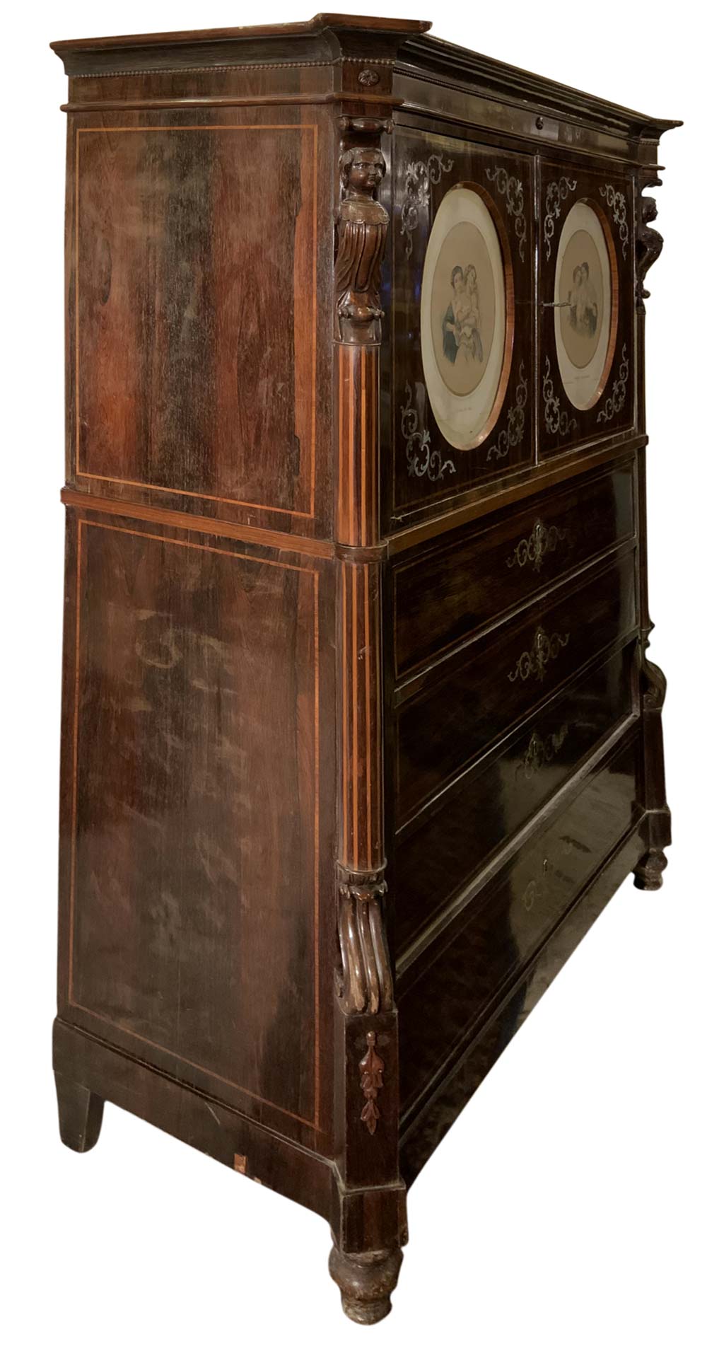 Chiffoniera rosewood inlaid with silver metal, Sicily, XIX century. Four drawers behind the two - Image 2 of 7