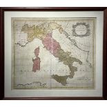"Carte D'Italie 1755, Thomas Kitchin (United Kingdom 1718-178. Cm 50x58.4), in watercolor copper