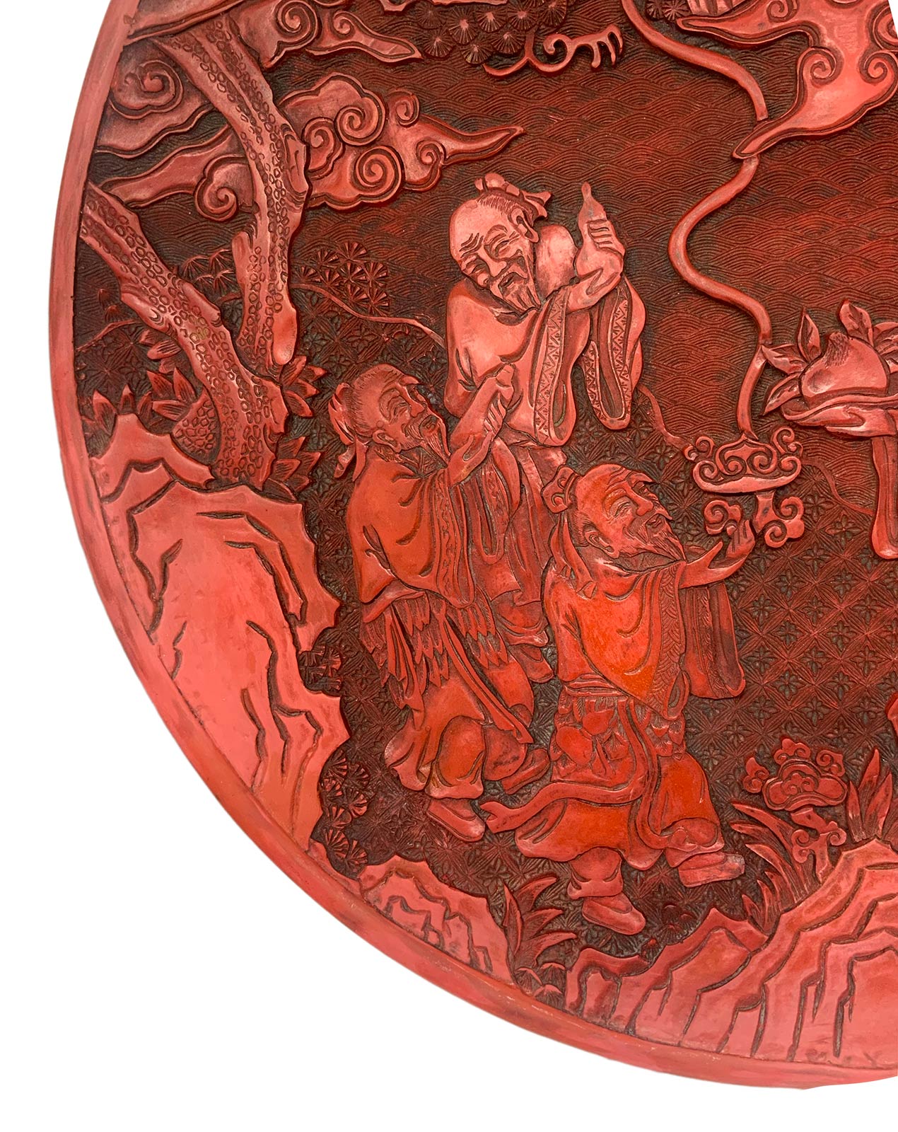 Chinese cinnabar lacquer plate decorated in relief with a scene of Tao in the act of the donation - Image 2 of 7