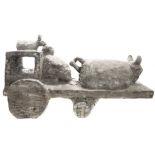 Stone sculpture of Girolamo Ciulla (Caltanissetta 1952) depicting wagon with two animals and a man.