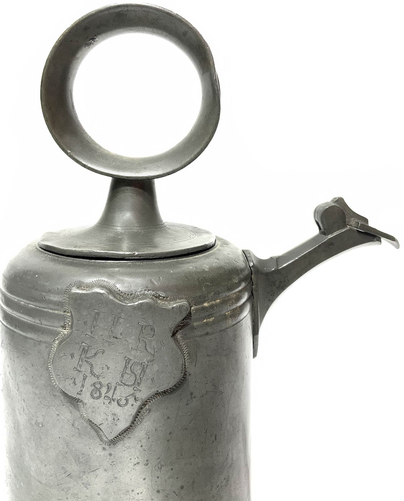 Pewter spout, dated 1846. H 27x13 cm - Image 3 of 4