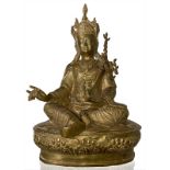 Padmasambhava Bronze sculpture seated on the lotus, with his right hand holding a Vajra and his