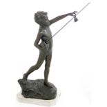 Sculpture depicting young fisherman, in antimony, Naples, early twentieth century. H 55 cm