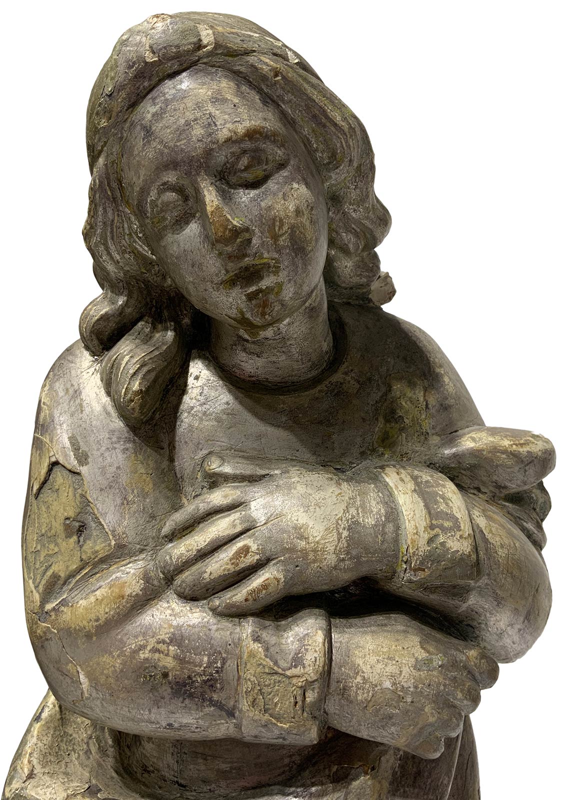 Wooden statue depicting a young St. Agatha, the seventeenth century, worked with silver leaf. H cm - Image 2 of 4