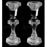 Pair of candle holders crystal, hole. H 26 cm.