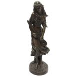 Bronze statue depicting woman playing "Allegory of Music" by Fernand Lorrain, late