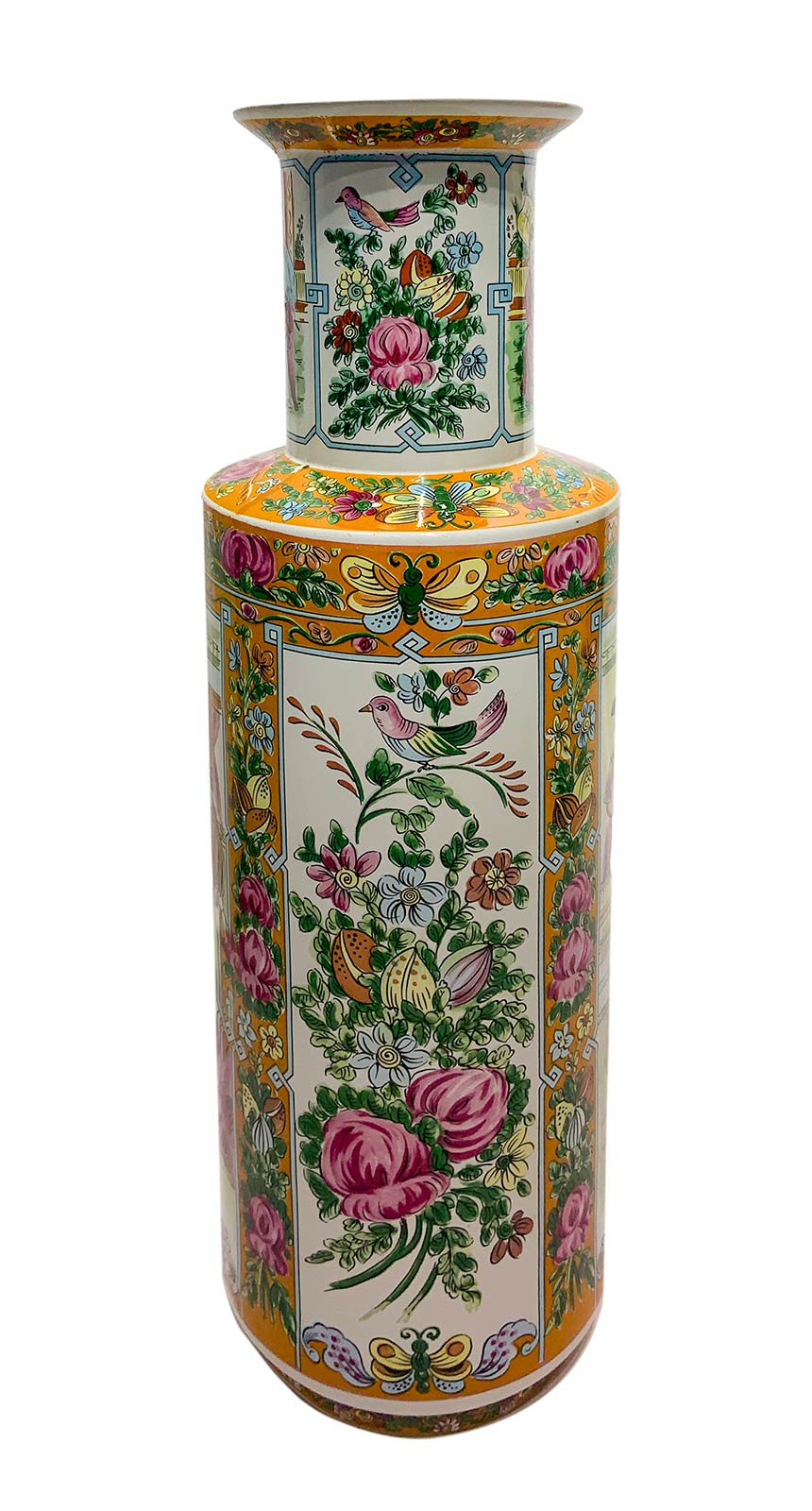 Porcelain vase depicting genre scenes and floral motifs, China, XX century. Mark on the base. H 46