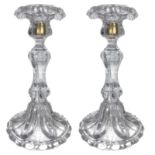 Pair of candle holders in glass. XX century. H 24 cm, 13.5 cm base.