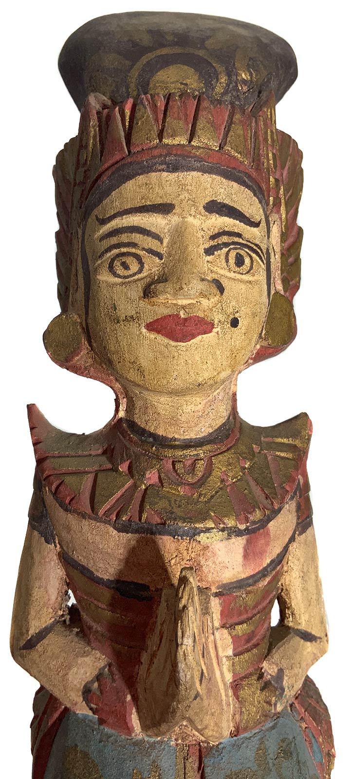 Bali Indonesian Origin. Statuette in colored wood. Woman in prayer. H Cm 26 - Image 3 of 3