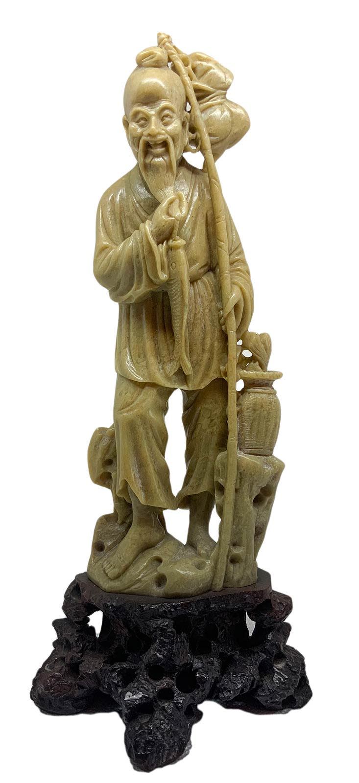 Chinese soapstone statuette depicting God Ebisu "God of the richness of the sea and fishing" one of