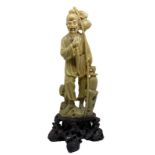 Chinese soapstone statuette depicting God Ebisu "God of the richness of the sea and fishing" one of