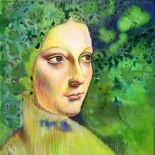 Acrylic painting on canvas depicting a woman's face, the twentieth century, Italy. Cm 30x30. Signed