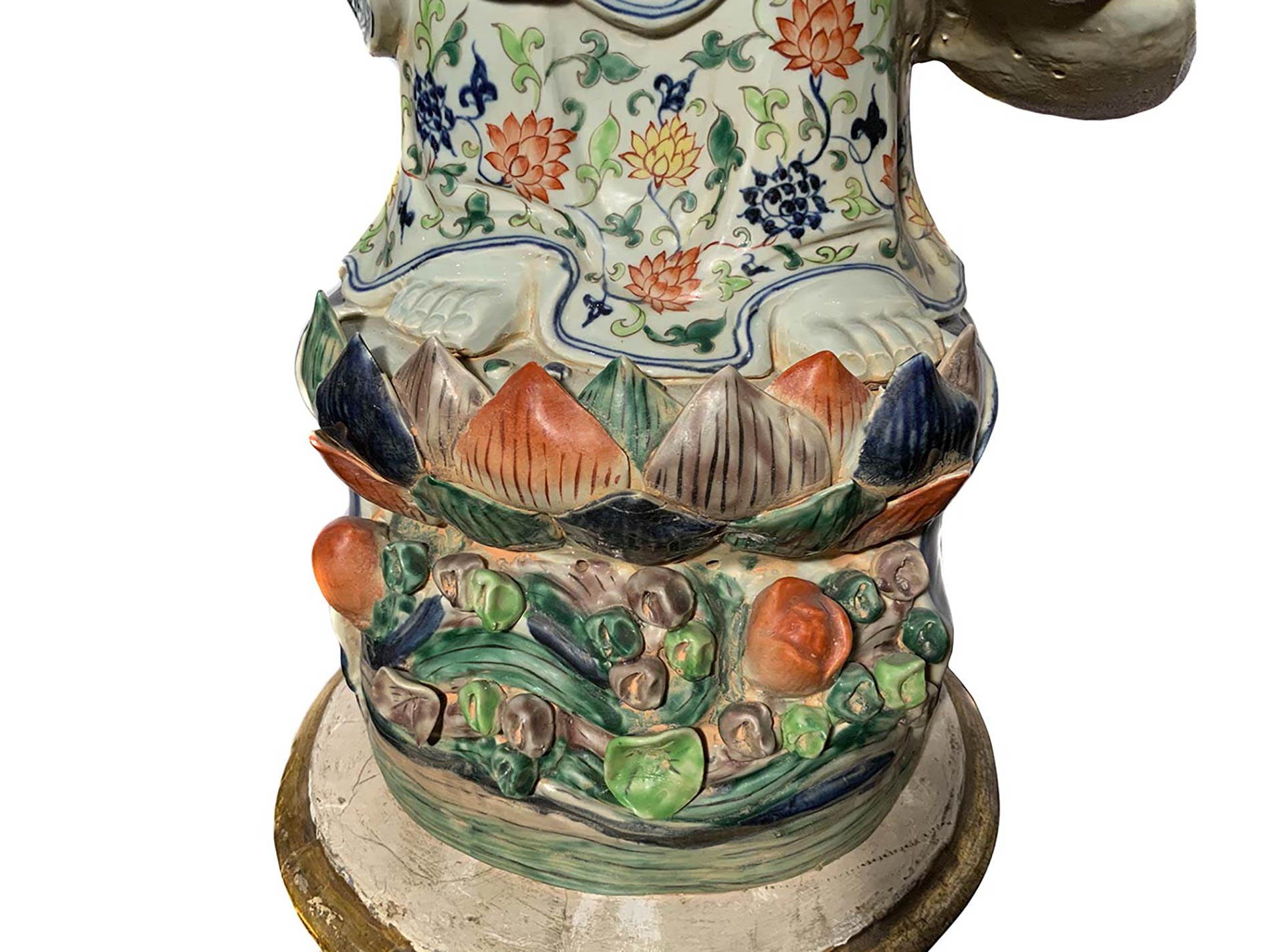 Hindu deity Lakshmi in floral dressing. H 92x23 cm. Small chipping on the phalanx of the left hand. - Image 9 of 9