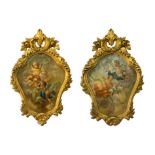 Pair of oil paintings on canvas on wood represenitng cherubs, late nineteenth century. Without